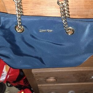 Calvin Klein Navy Shoulder Bag with Gold Accents